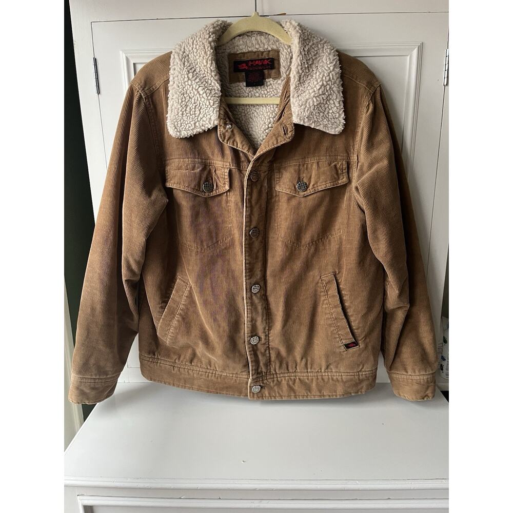 Tony Hawk Corduroy Sherpa Lined Jacket Tan Brown Trucker Mens Medium M Vintage